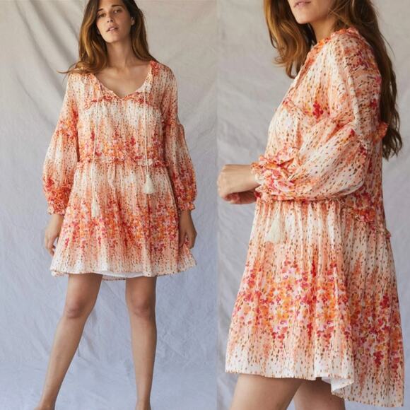 Christy Dawn The Adeline Dress Sunset Gladiola Floral Smock Mini Dress NWT Sz XS - Picture 1 of 11